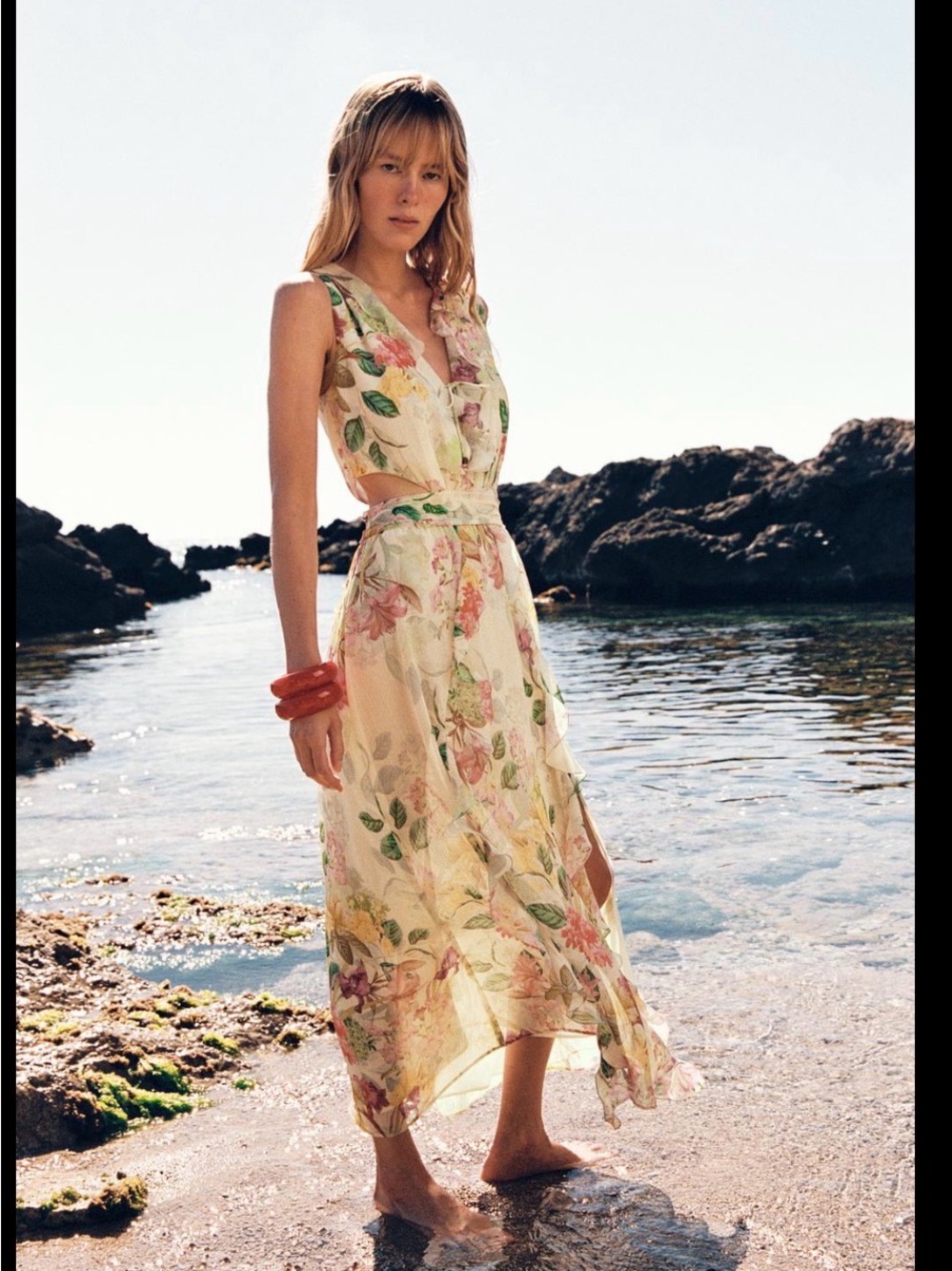 Floral V-Neck Cutout Sleeveless Maxi Dress - Size Medium NWT